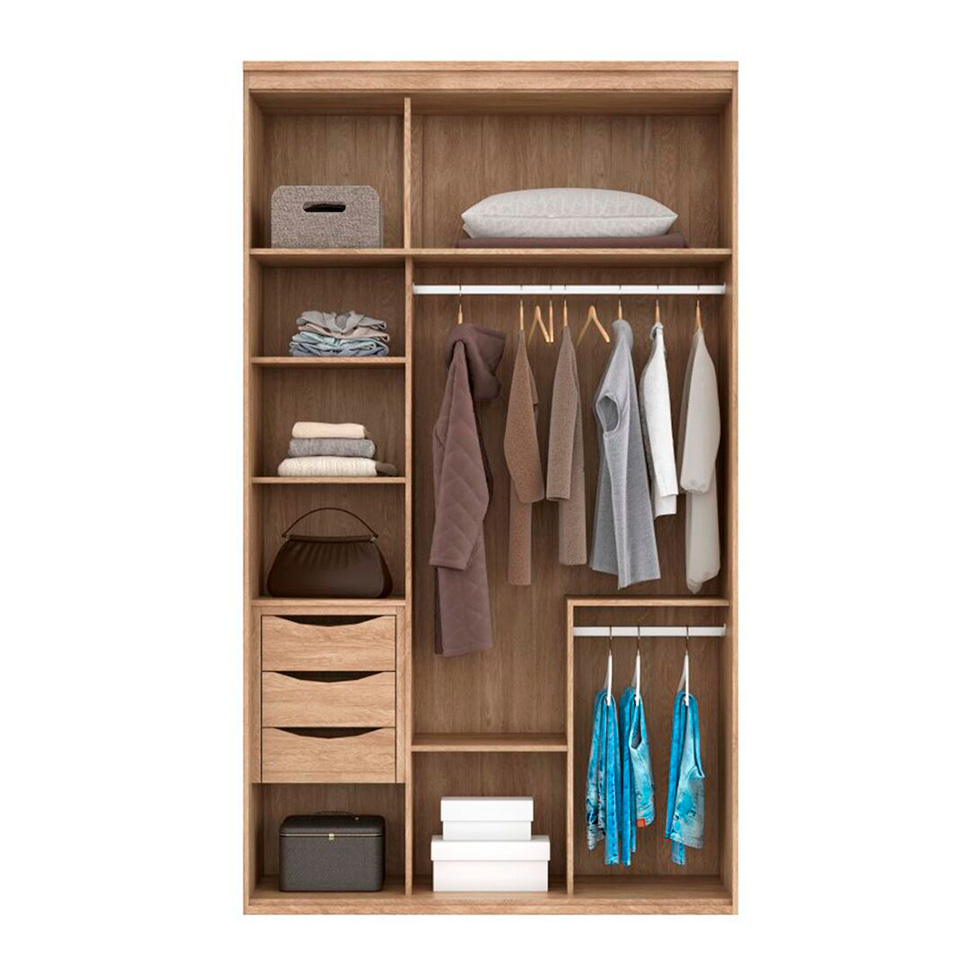 Guarda-Roupa Solteiro com Espelho Originale 3 Portas 3 Gavetas Carvalho e Off White 134 cm