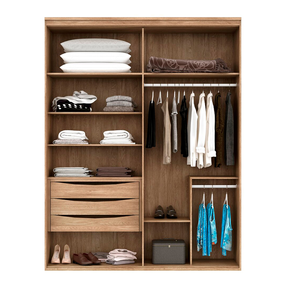 Guarda-Roupa Solteiro com Espelho Originale 4 Portas 3 Gavetas Carvalho e Off White 179 cm