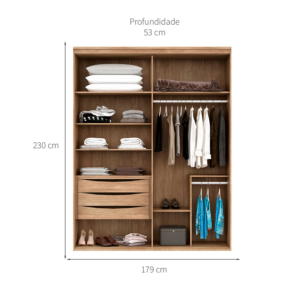 Guarda-Roupa Solteiro com Espelho Originale 4 Portas 3 Gavetas Carvalho e Off White 179 cm