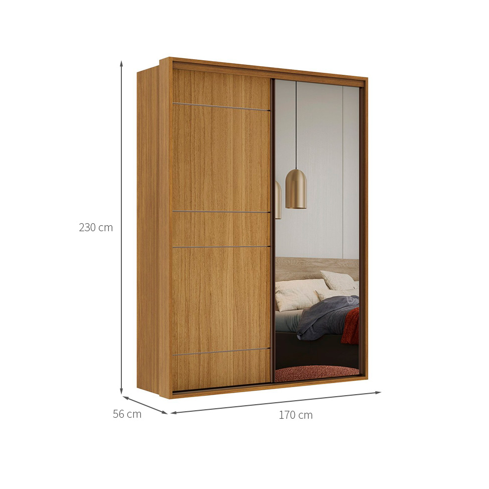 Guarda-Roupa Solteiro com Espelho Qualitá 100% MDF 2 PT 3 GV Freijó