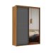 Guarda-Roupa Solteiro com Espelho Qualitá 100% MDF 2 Portas 3 Gavetas Freijó e Titânio