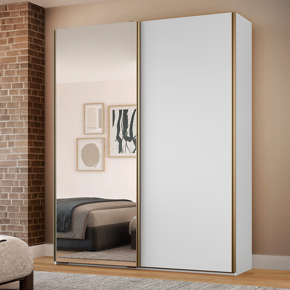 Guarda-Roupa Solteiro com Espelho Raffinato 100% MDF 2 Portas Branco