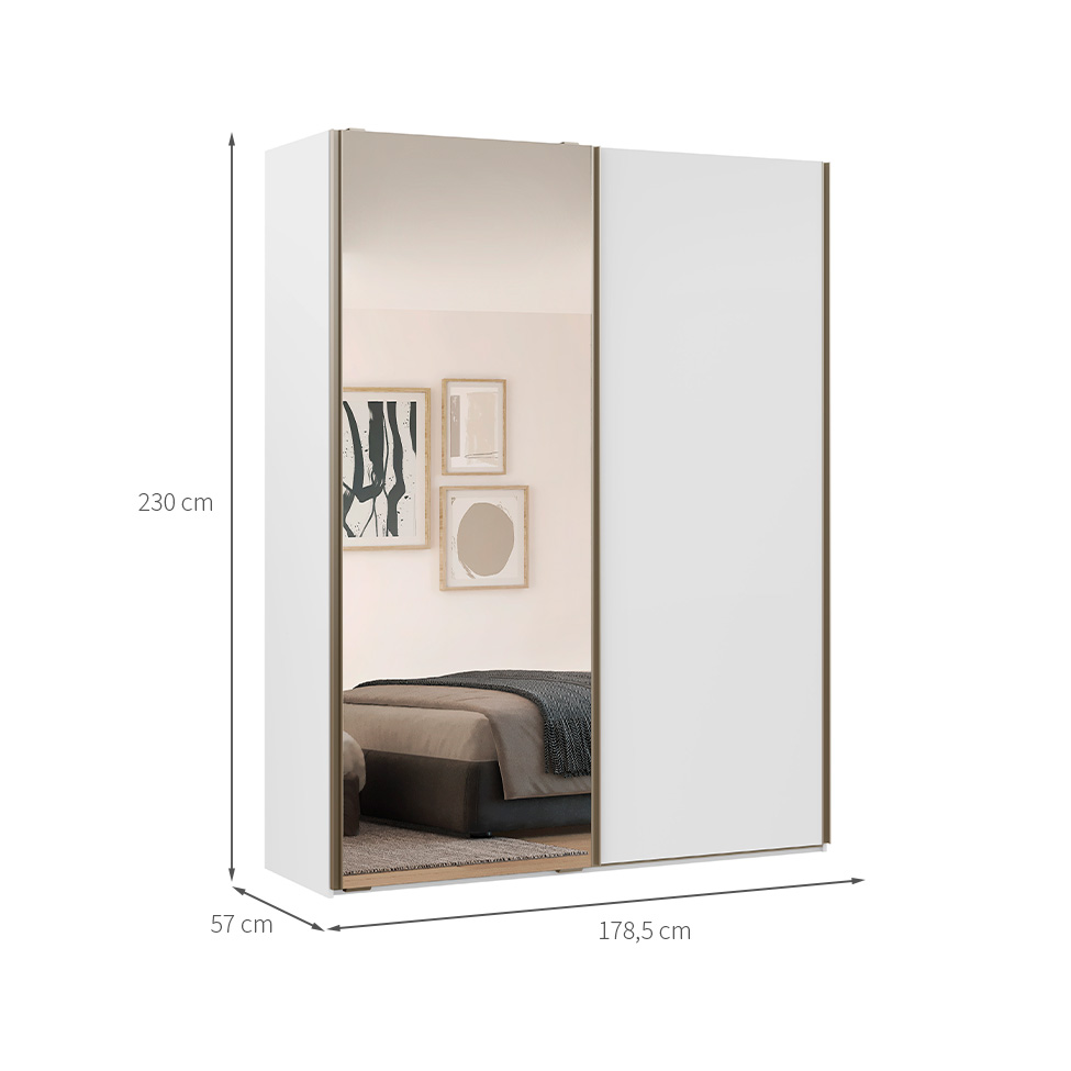 Guarda-Roupa Solteiro com Espelho Raffinato 100% MDF 2 Portas Branco