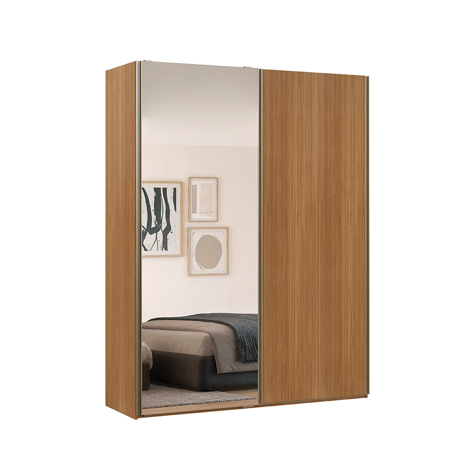 Guarda-Roupa Solteiro com Espelho Raffinato 100% MDF 2 Portas Freijó