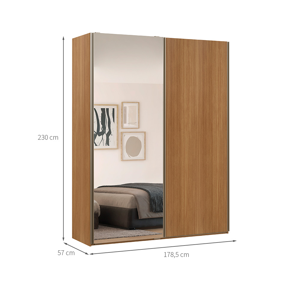 Guarda-Roupa Solteiro com Espelho Raffinato 100% MDF 2 Portas Freijó