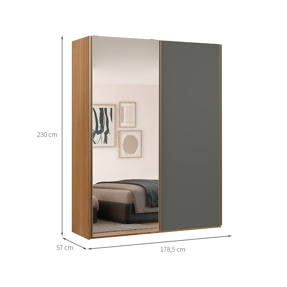 Guarda-Roupa Solteiro com Espelho Raffinato 100% MDF 2 Portas Freijó e Titânio