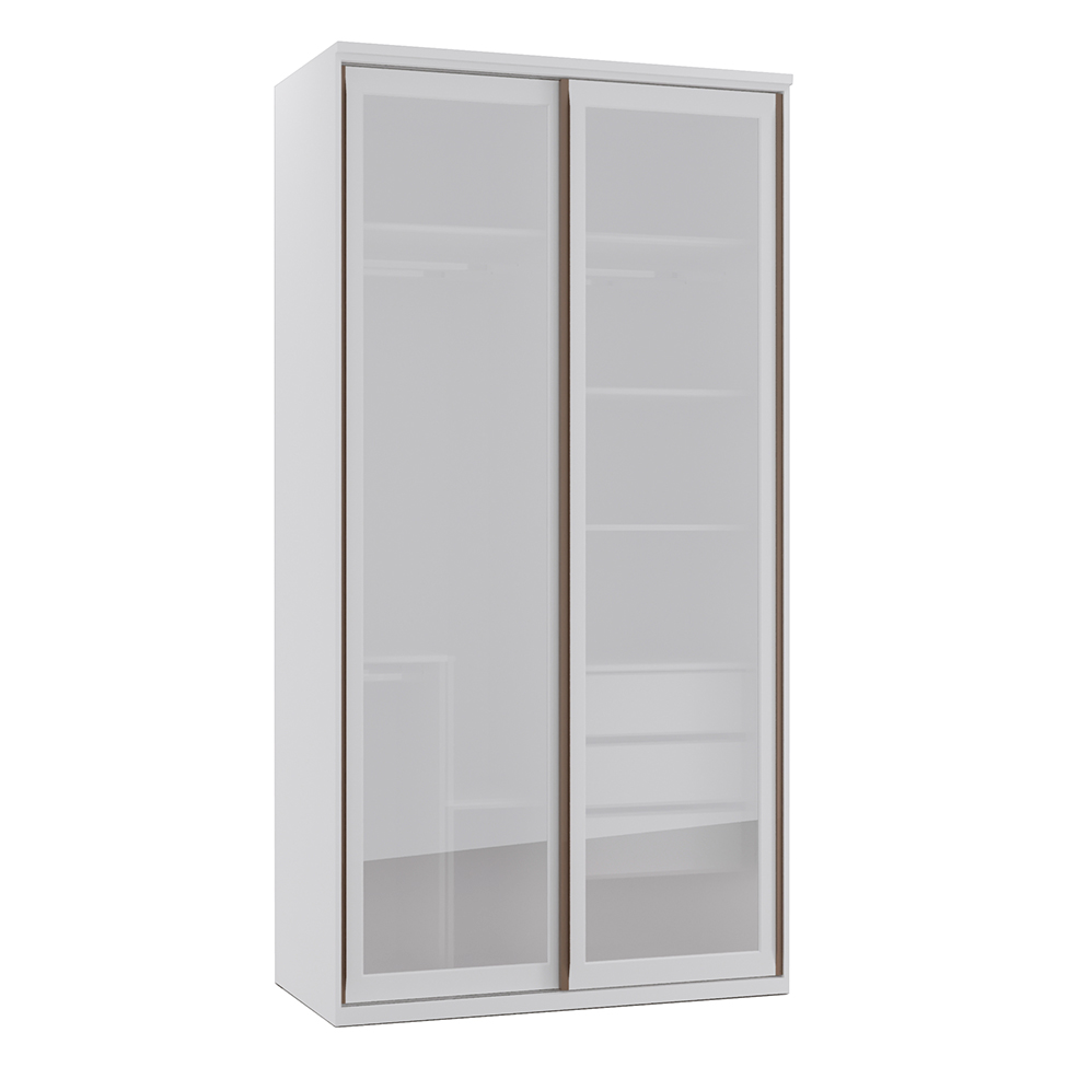 Guarda-Roupa Solteiro com Espelho Reflecta Elite 2 Portas 3 Gavetas Branco