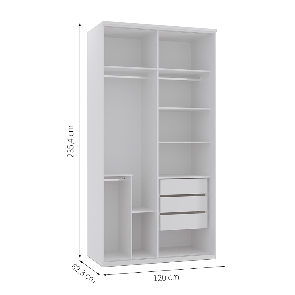 Guarda-Roupa Solteiro com Espelho Reflecta Elite 2 Portas 3 Gavetas Branco