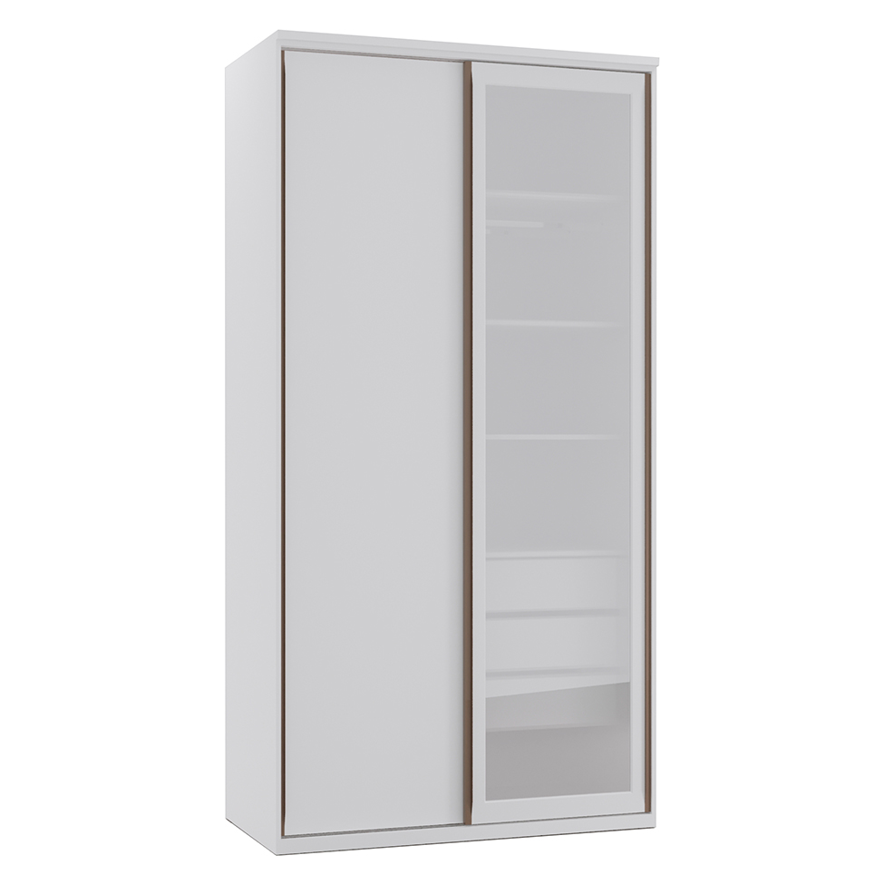 Guarda-Roupa Solteiro com Espelho Reflecta Elite II 2 Portas 3 Gavetas Branco