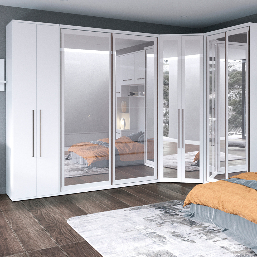 Guarda-Roupa Solteiro com Espelho Reflecta Elite III 2 Portas 3 Gavetas Branco