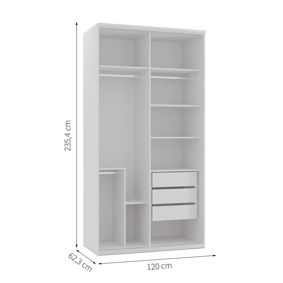 Guarda-Roupa Solteiro com Espelho Reflecta Elite III 2 Portas 3 Gavetas Branco