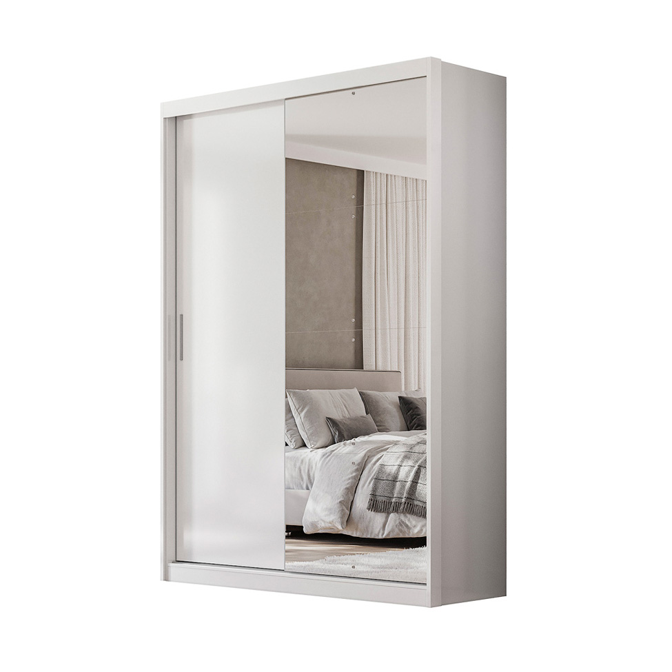 Guarda-Roupa Solteiro com Espelho Riva Flex 2 Portas 4 Gavetas Branco e Amêndola