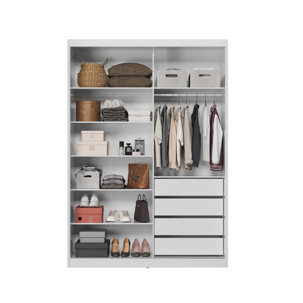 Guarda-Roupa Solteiro com Espelho Riva Flex 2 Portas 4 Gavetas Branco e Amêndola