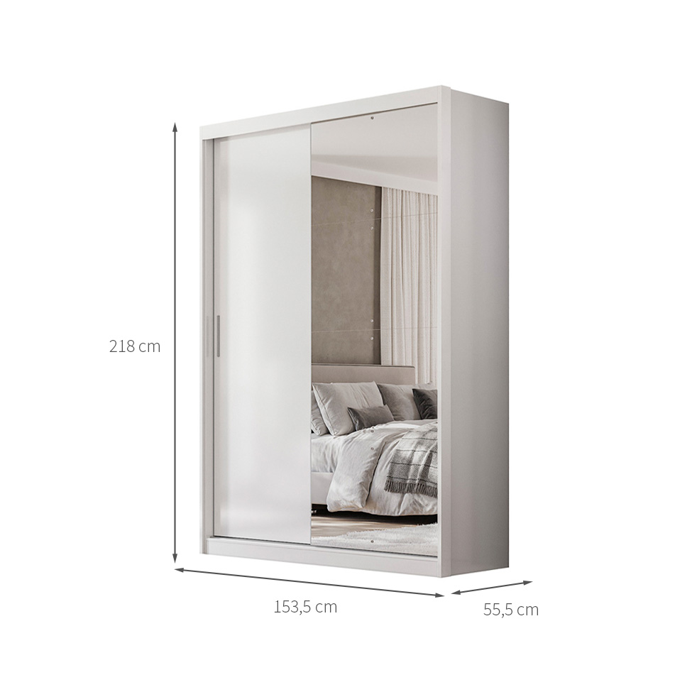 Guarda-Roupa Solteiro com Espelho Riva Flex 2 Portas 4 Gavetas Branco e Amêndola