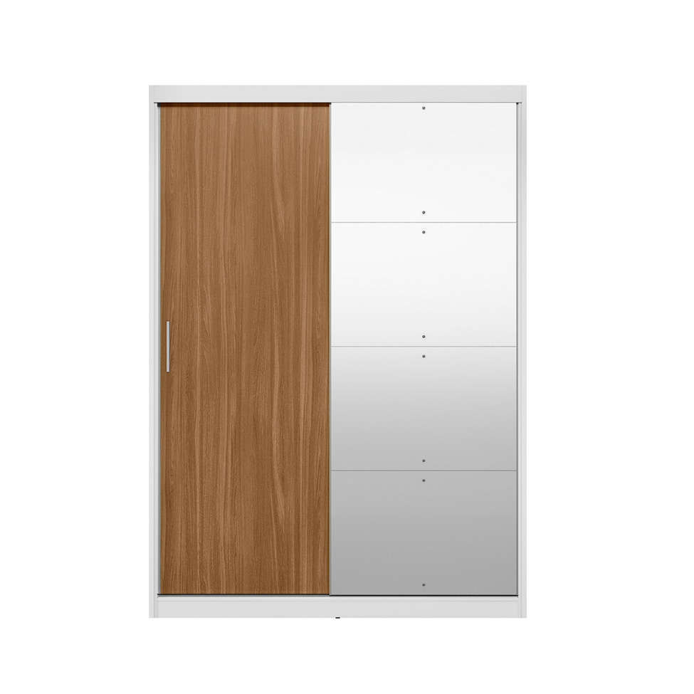 Guarda-Roupa Solteiro com Espelho Riva Flex 2 Portas 4 Gavetas Branco e Amêndola