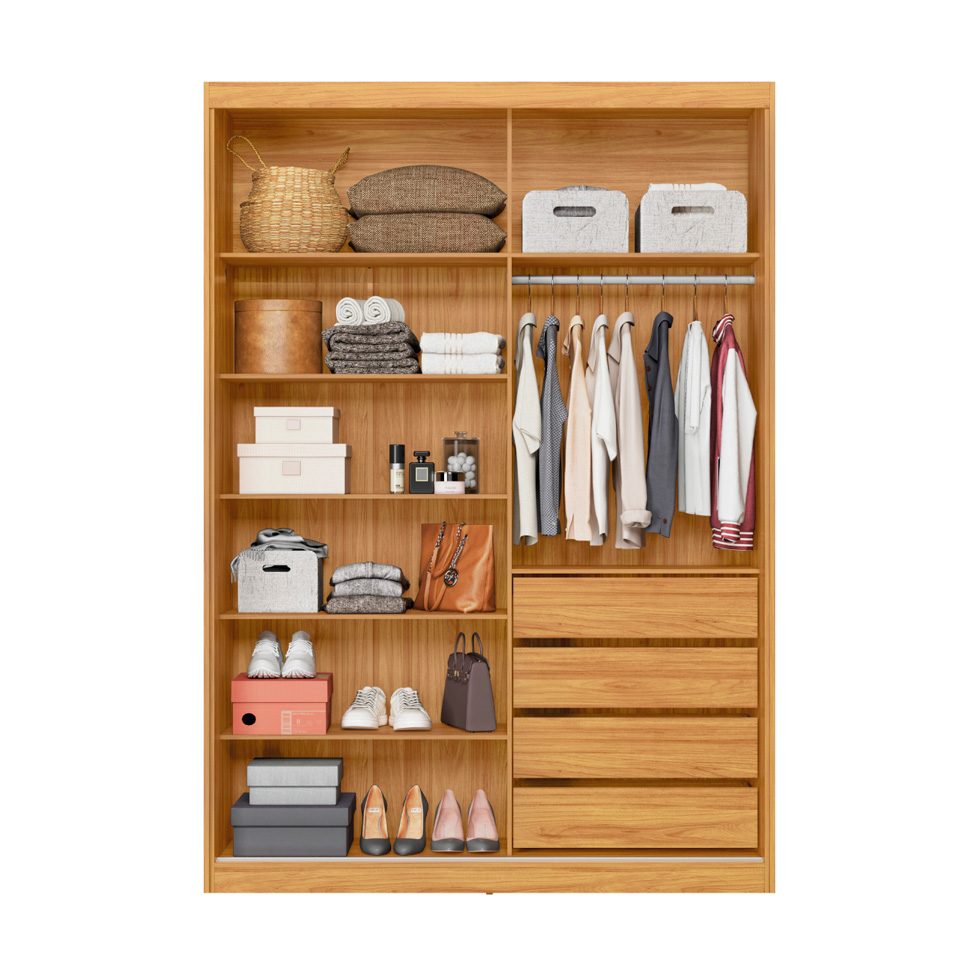 Guarda-Roupa Solteiro com Espelho Riva Flex 2 Portas 4 Gavetas Cinamomo e Off White