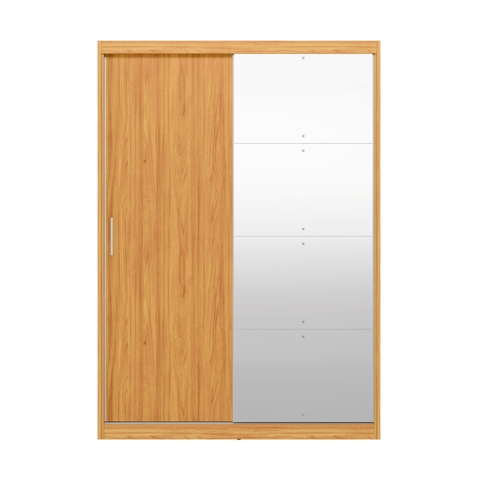 Guarda-Roupa Solteiro com Espelho Riva Flex 2 Portas 4 Gavetas Cinamomo e Off White