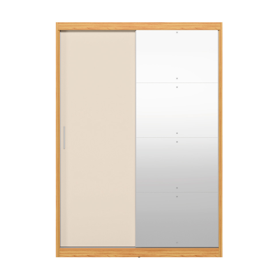 Guarda-Roupa Solteiro com Espelho Riva Flex 2 Portas 4 Gavetas Cinamomo e Off White