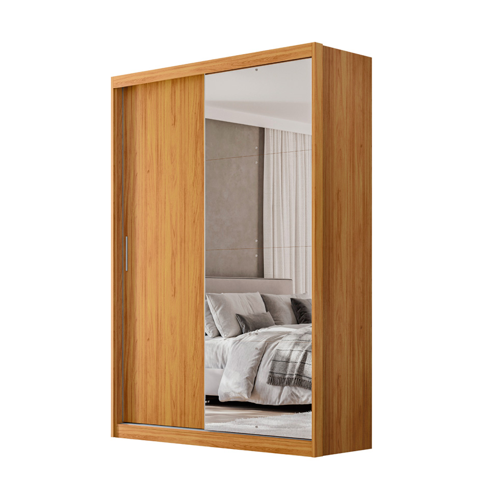 Guarda-Roupa Solteiro com Espelho Riva Flex 2 Portas 4 Gavetas Cinamomo e Off White