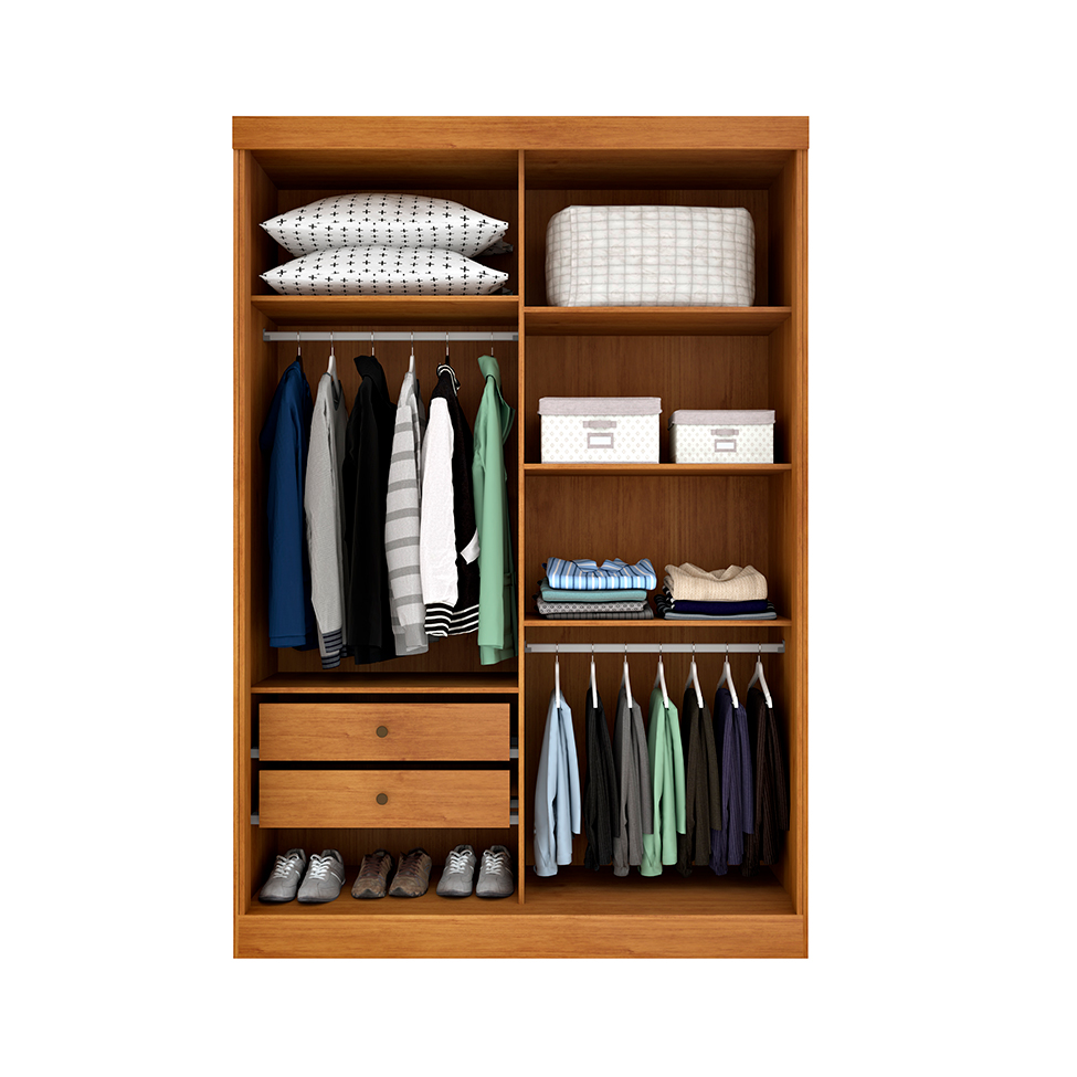 Guarda-Roupa Solteiro com Espelho Roma Flex 2 Portas 2 Gavetas Cinamomo e Off White