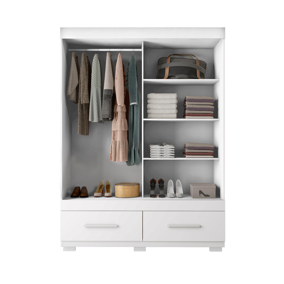 Guarda-Roupa Solteiro com Espelho Sereno 2 Portas 2 Gavetas Branco