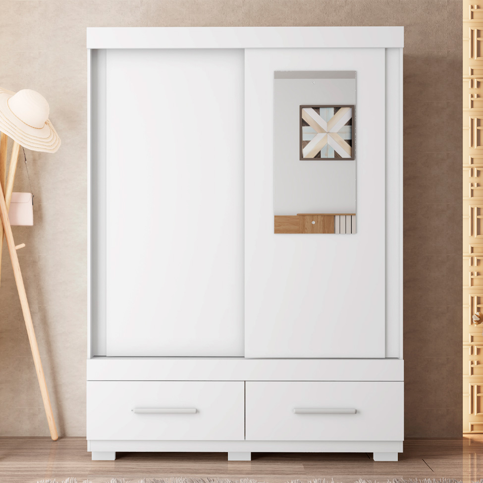 Guarda-Roupa Solteiro com Espelho Sereno 2 Portas 2 Gavetas Branco