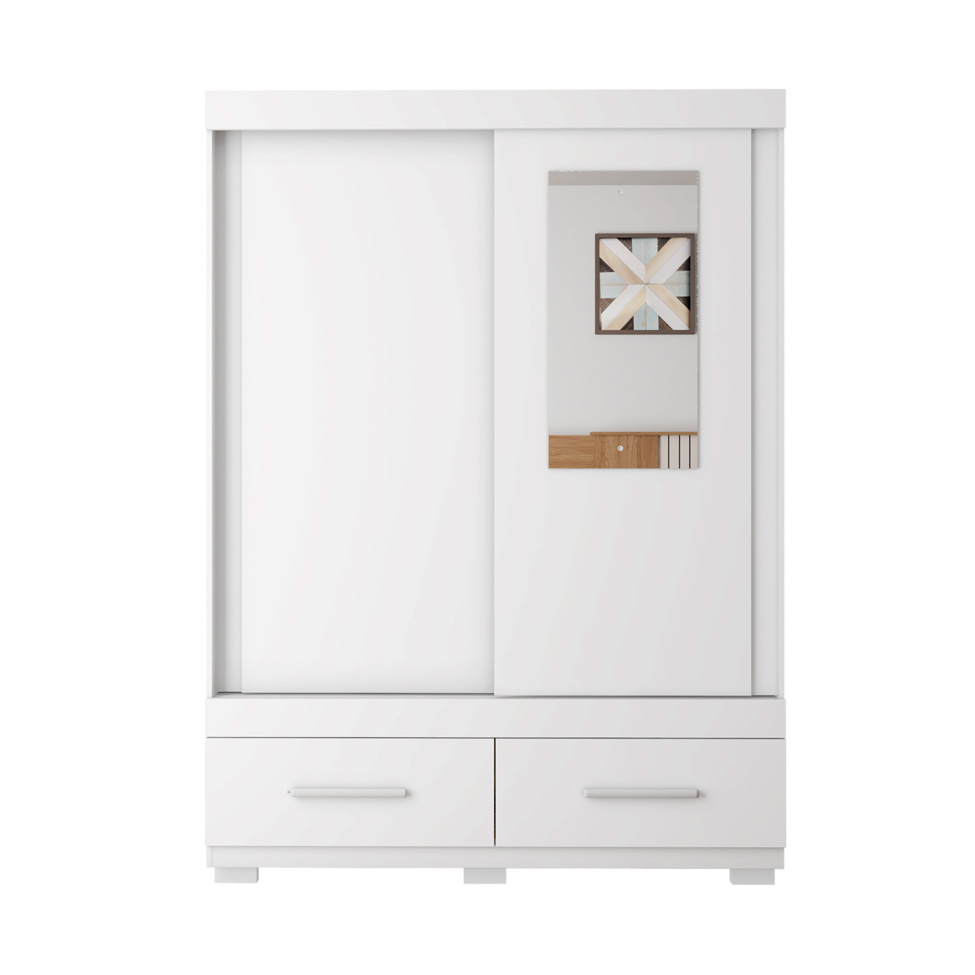 Guarda-Roupa Solteiro com Espelho Sereno 2 Portas 2 Gavetas Branco