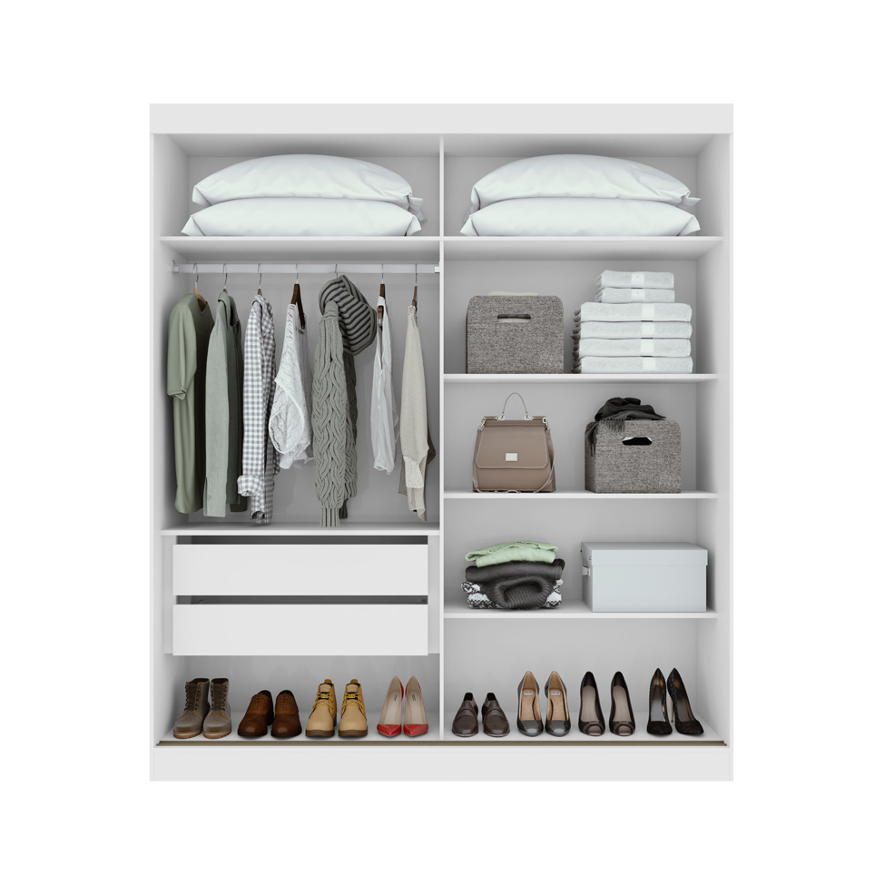 Guarda-Roupa Solteiro com Espelho Zeine com Pés 2 Portas 2 Gavetas Branco