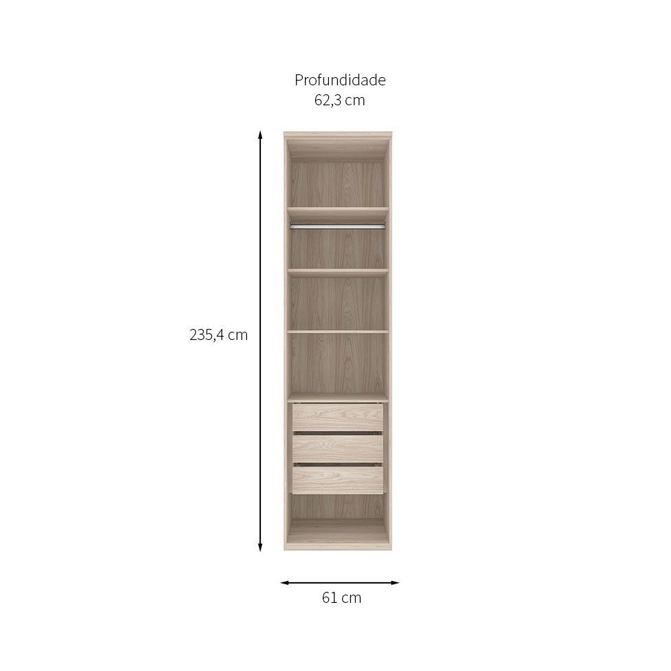 Guarda-Roupa SolteiroElite 2 Portas 3 Gavetas Vanilla