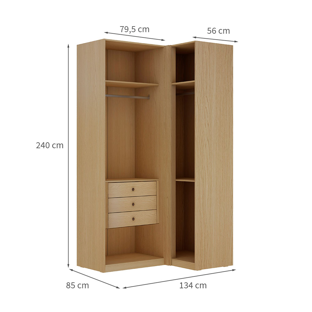 Guarda-Roupa de Canto Closet Modulado Infinity 3 Gavetas Savana