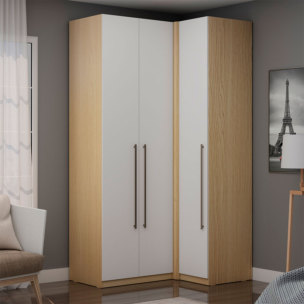 Guarda-Roupa de Canto Solteiro Infinity 3 PT 2 GV Branco e Savana