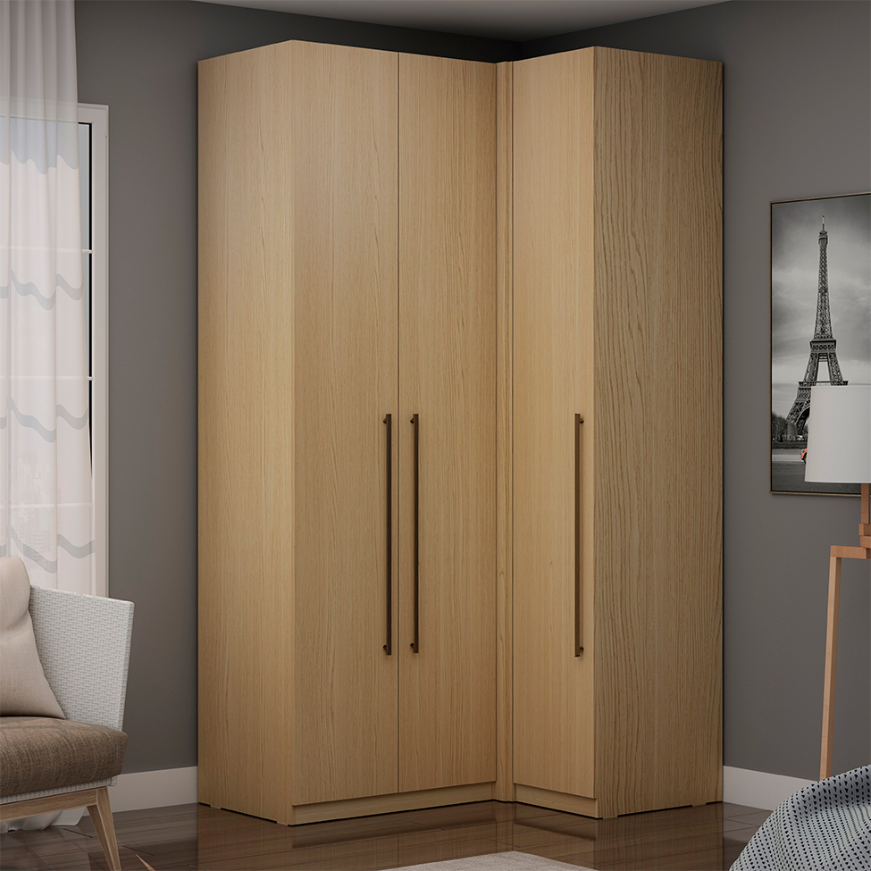 Guarda-Roupa de Canto Solteiro Infinity 3 Portas 2 Gavetas Savana