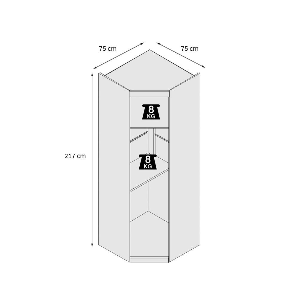 Gurada-Roupa Modulado de Canto Gênova 1 Porta Freijó Wood e Off White