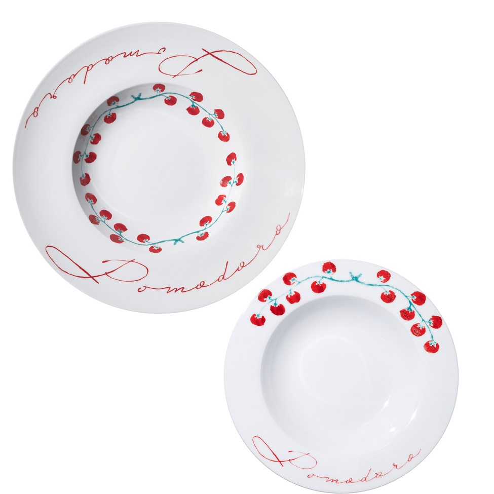 Jogo de Pratos para Massa Pomodoro Branco e Vermelho