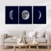 Kit com 3 Quadros Contemporâneo Fases da Lua sem Vidro Colorido