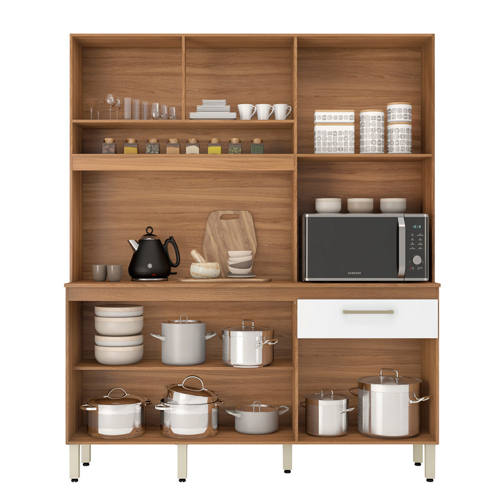 Kit de Cozinha Álamo 6 Portas 1 Gaveta Amêndola e Branco