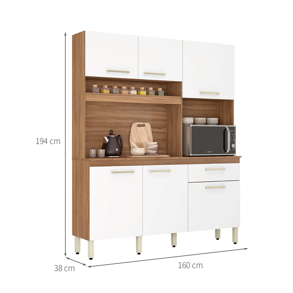 Kit de Cozinha Álamo 6 Portas 1 Gaveta Amêndola e Branco
