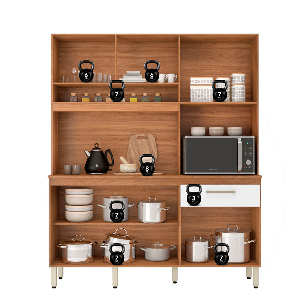 Kit de Cozinha Álamo 6 Portas 1 Gaveta Amêndola e Branco