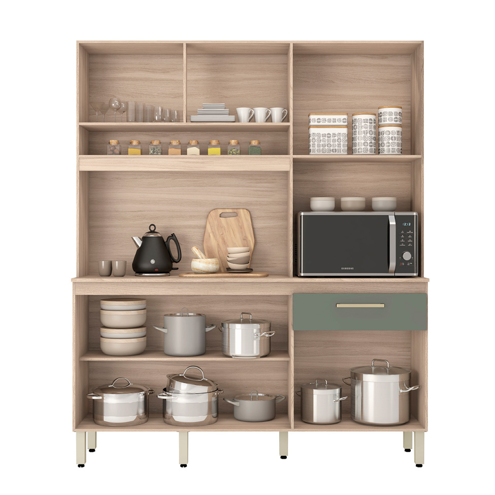 Kit de Cozinha Álamo 6 Portas 1 Gaveta Avena e Menta