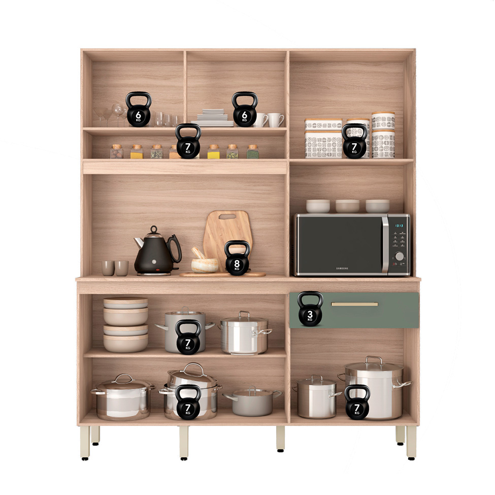 Kit de Cozinha Álamo 6 Portas 1 Gaveta Avena e Menta