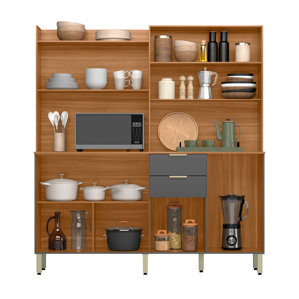 Kit de Cozinha Conde 7 Portas 2 Gavetas Amendola e Grafite