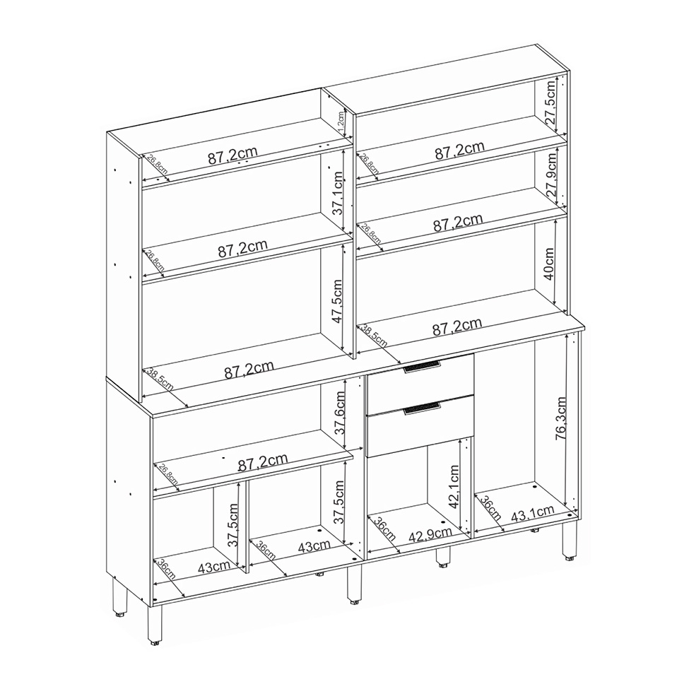 Kit de Cozinha Conde 7 Portas 2 Gavetas Amendola e Grafite
