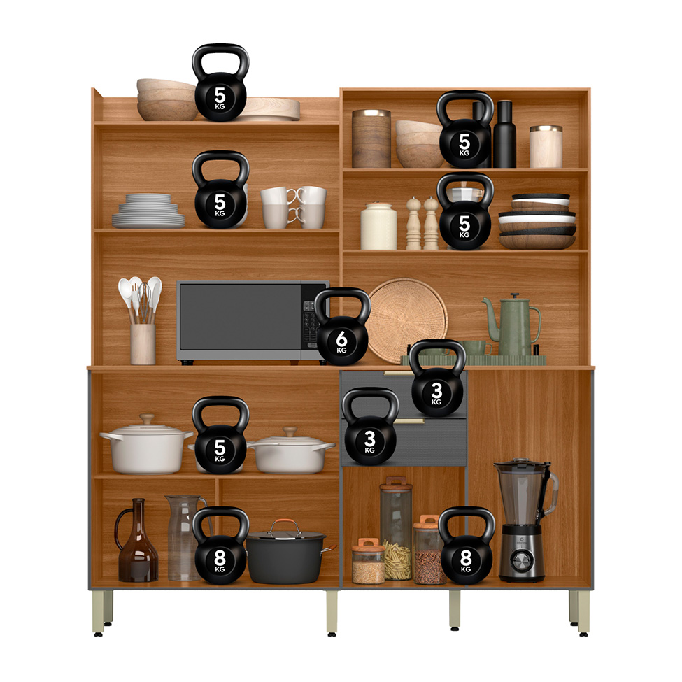 Kit de Cozinha Conde 7 Portas 2 Gavetas Amendola e Grafite