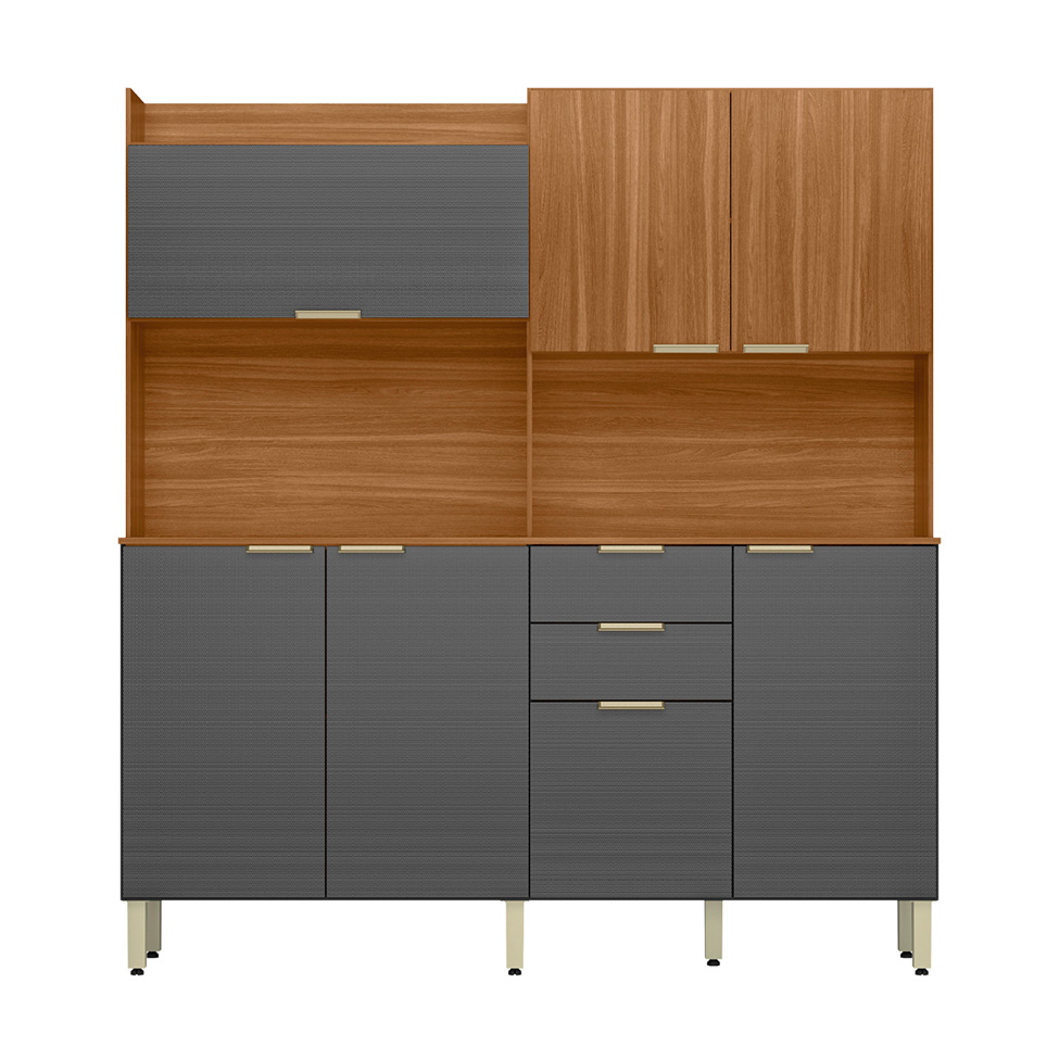 Kit de Cozinha Conde 7 Portas 2 Gavetas Amendola e Grafite