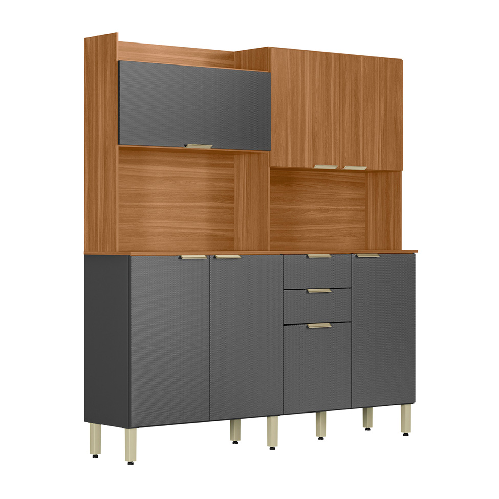 Kit de Cozinha Conde 7 Portas 2 Gavetas Amendola e Grafite