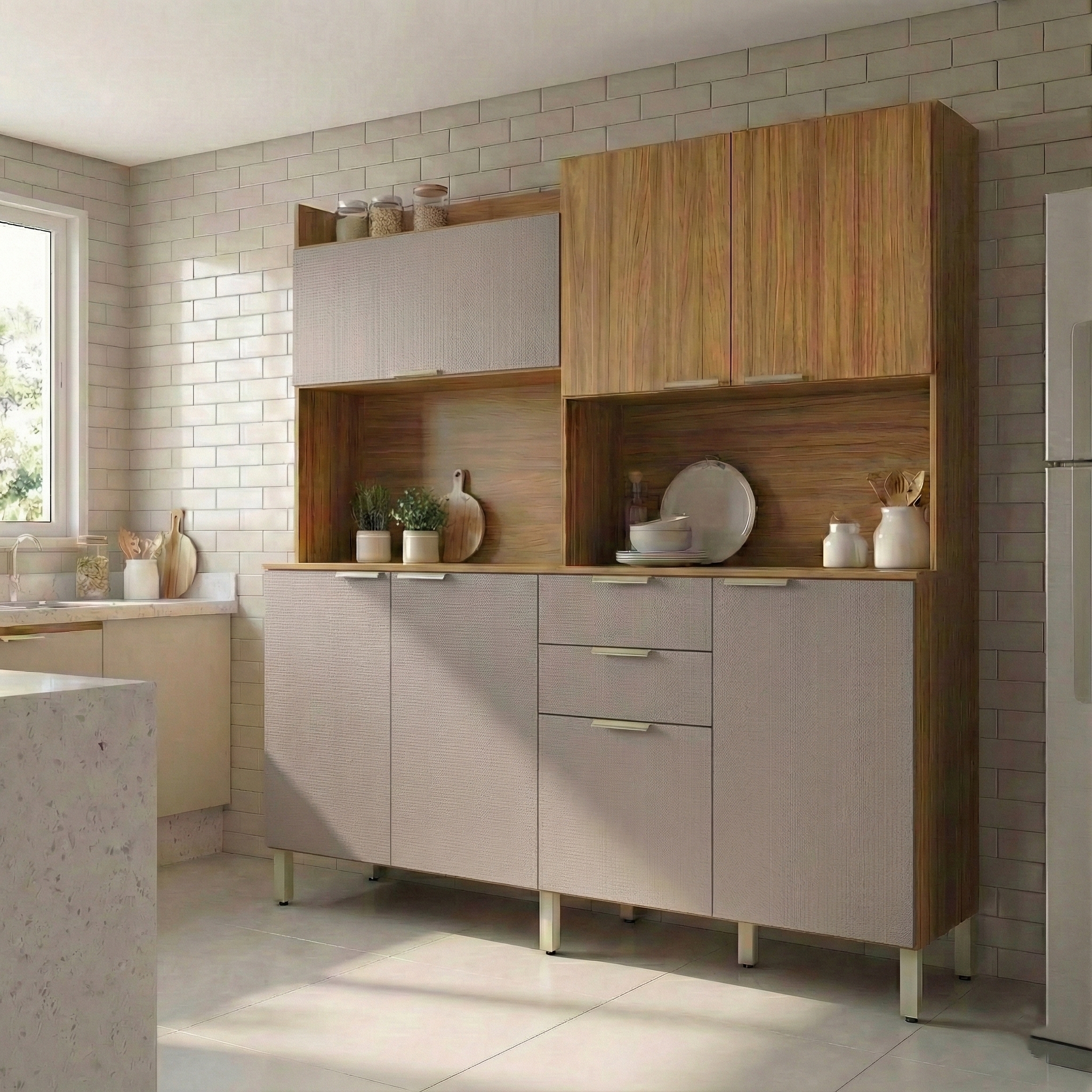 Kit de Cozinha Conde 7 Portas 2 Gavetas Amendola e Nude