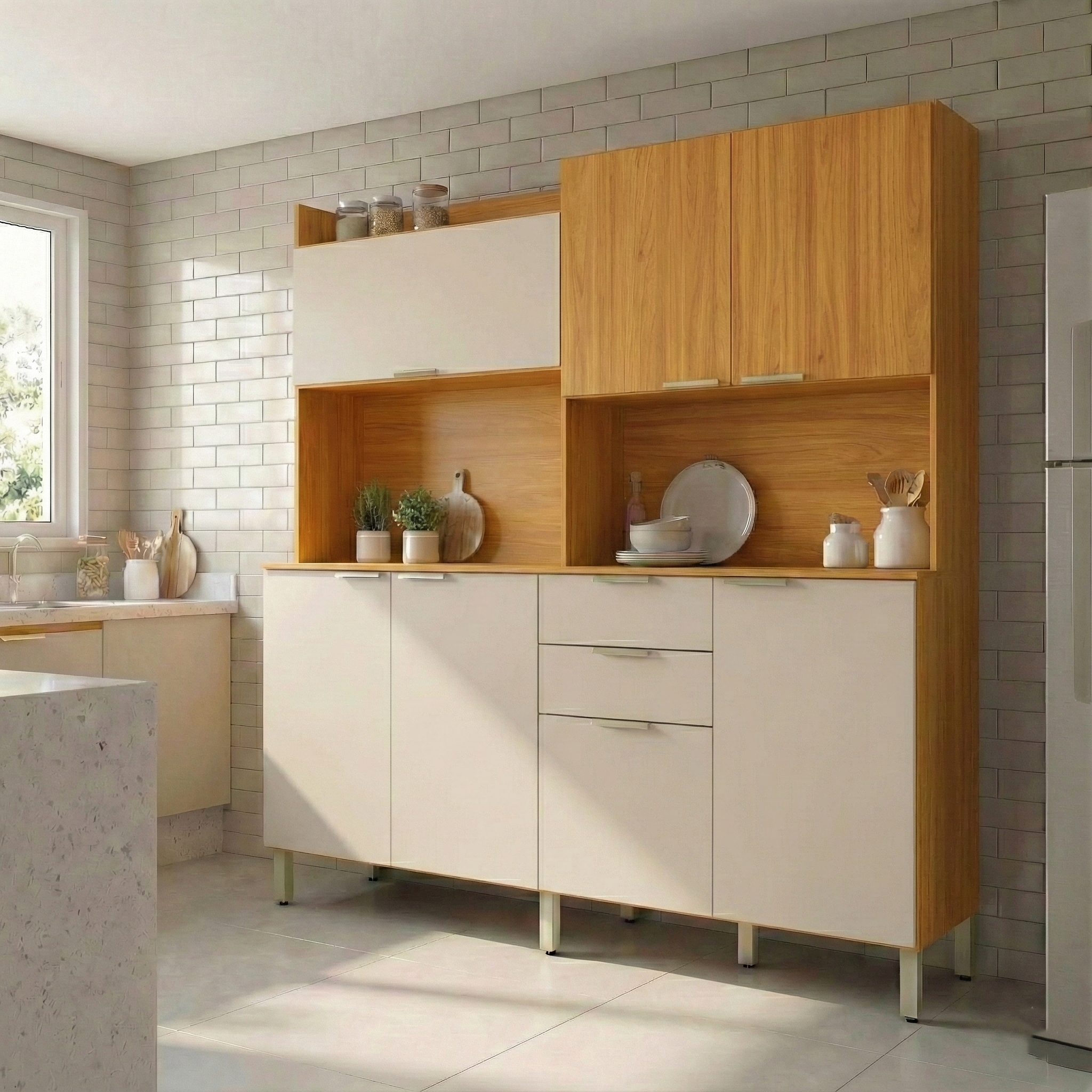 Kit de Cozinha Conde 7 Portas 2 Gavetas Cinamon e Off White