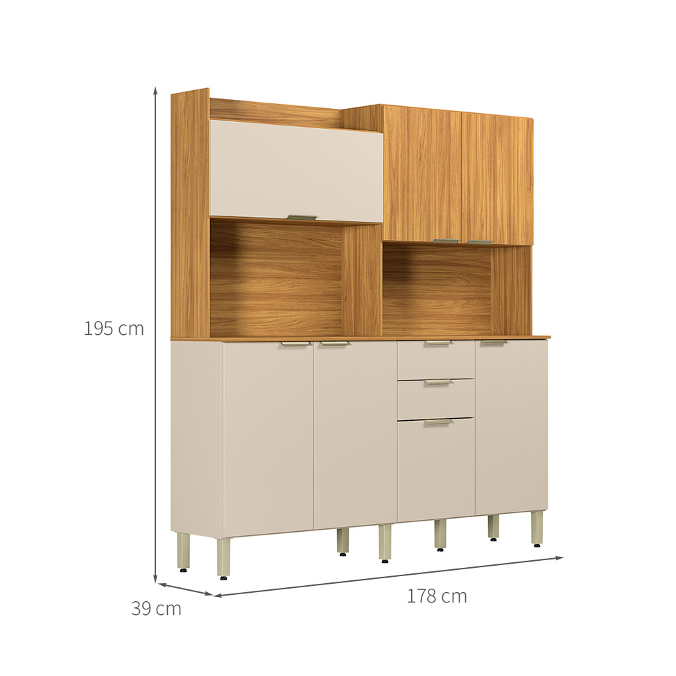 Kit de Cozinha Conde 7 Portas 2 Gavetas Cinamon e Off White