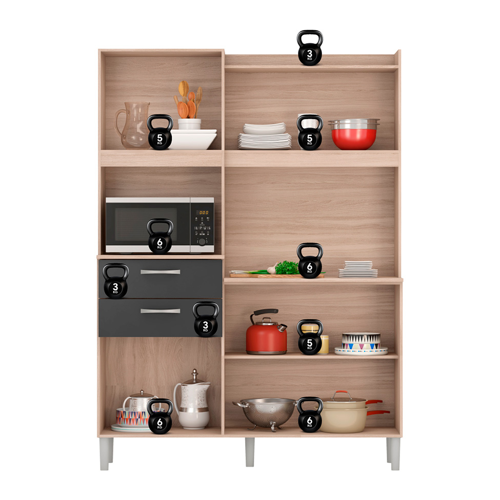 Kit de Cozinha Harmonia 6 Portas 2 Gavetas Avena e Grafite