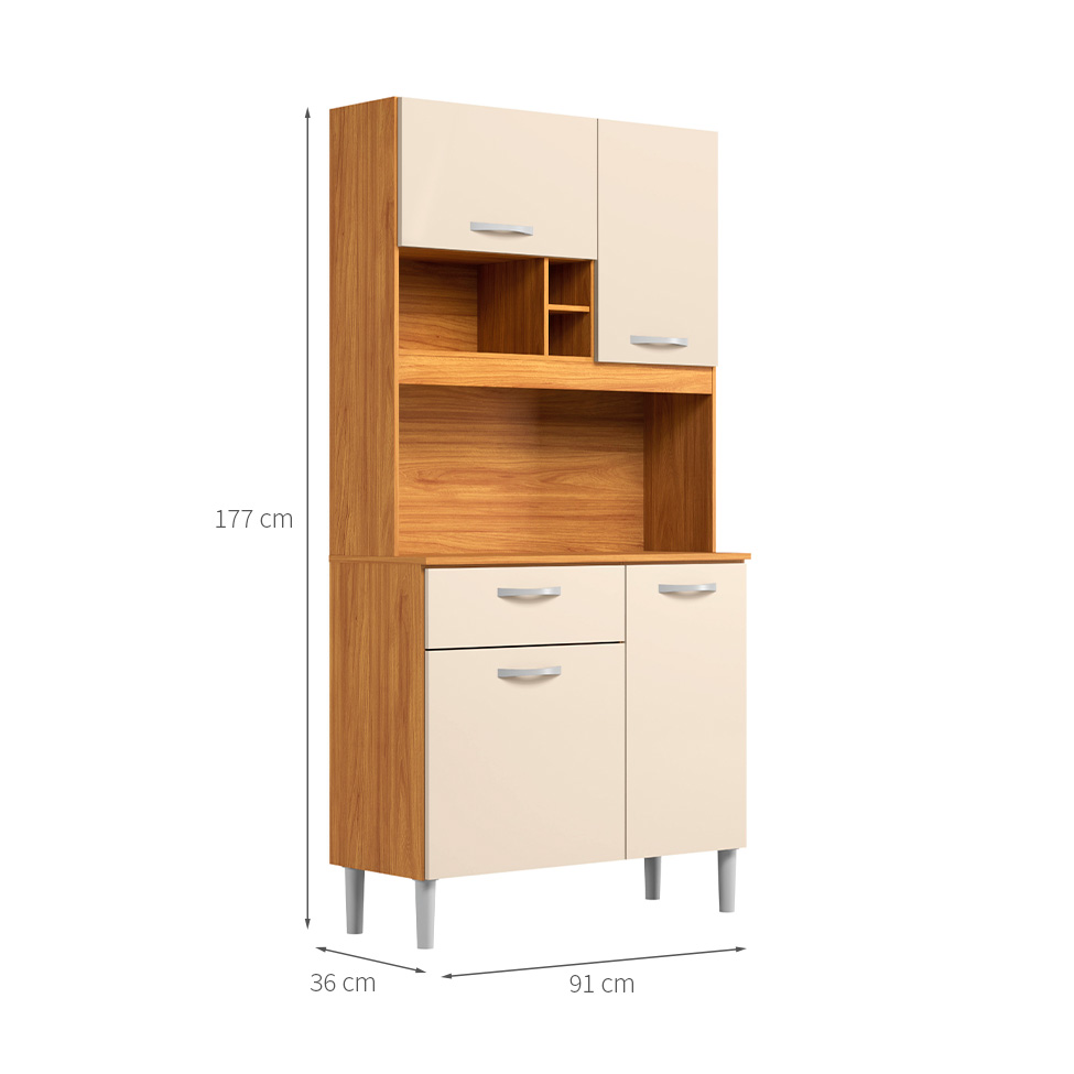 Kit de Cozinha Malta 4 Portas 1 Gaveta Off White e Cinamomo